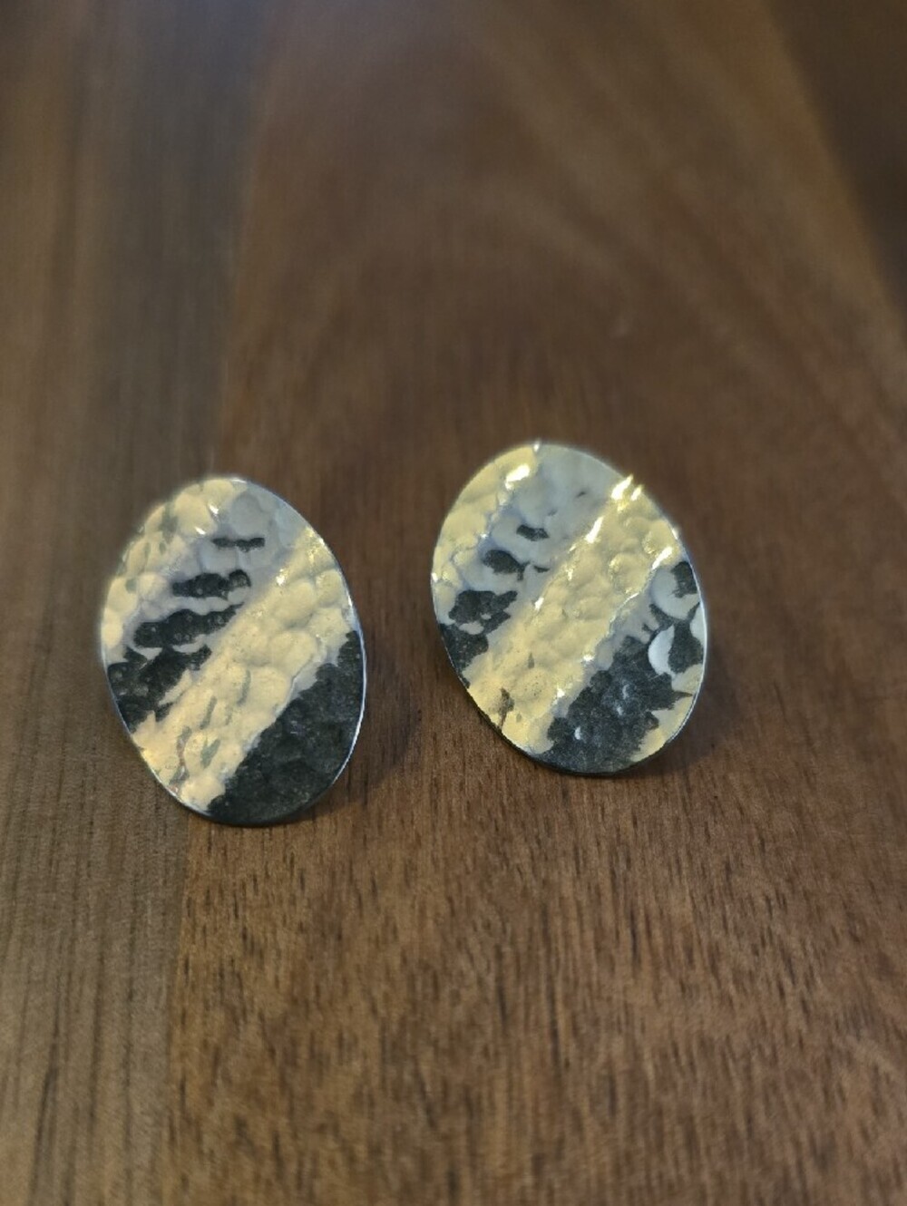 Hammered Oval Earrings - Picture 2 of 3
